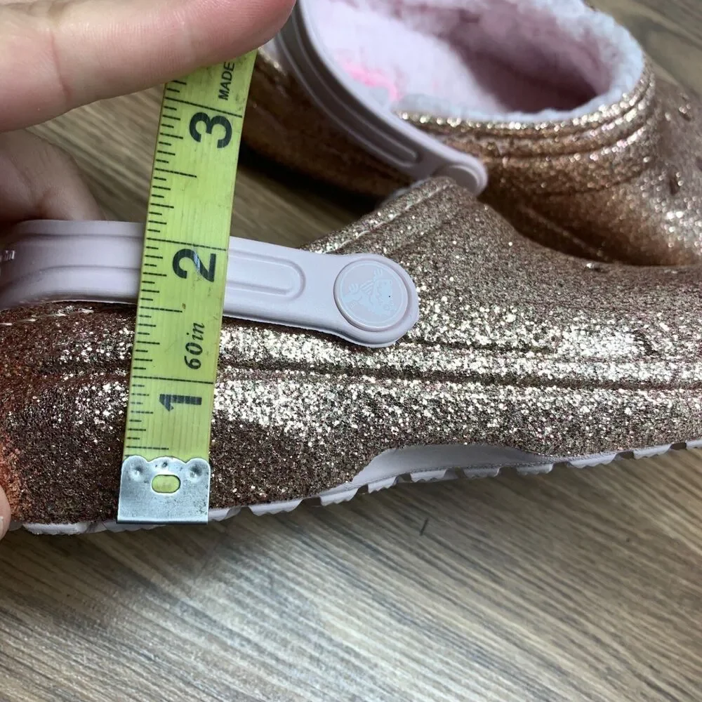 Crocs Lined Pink Glitter Girl's Clogs Size Junior‎ 4